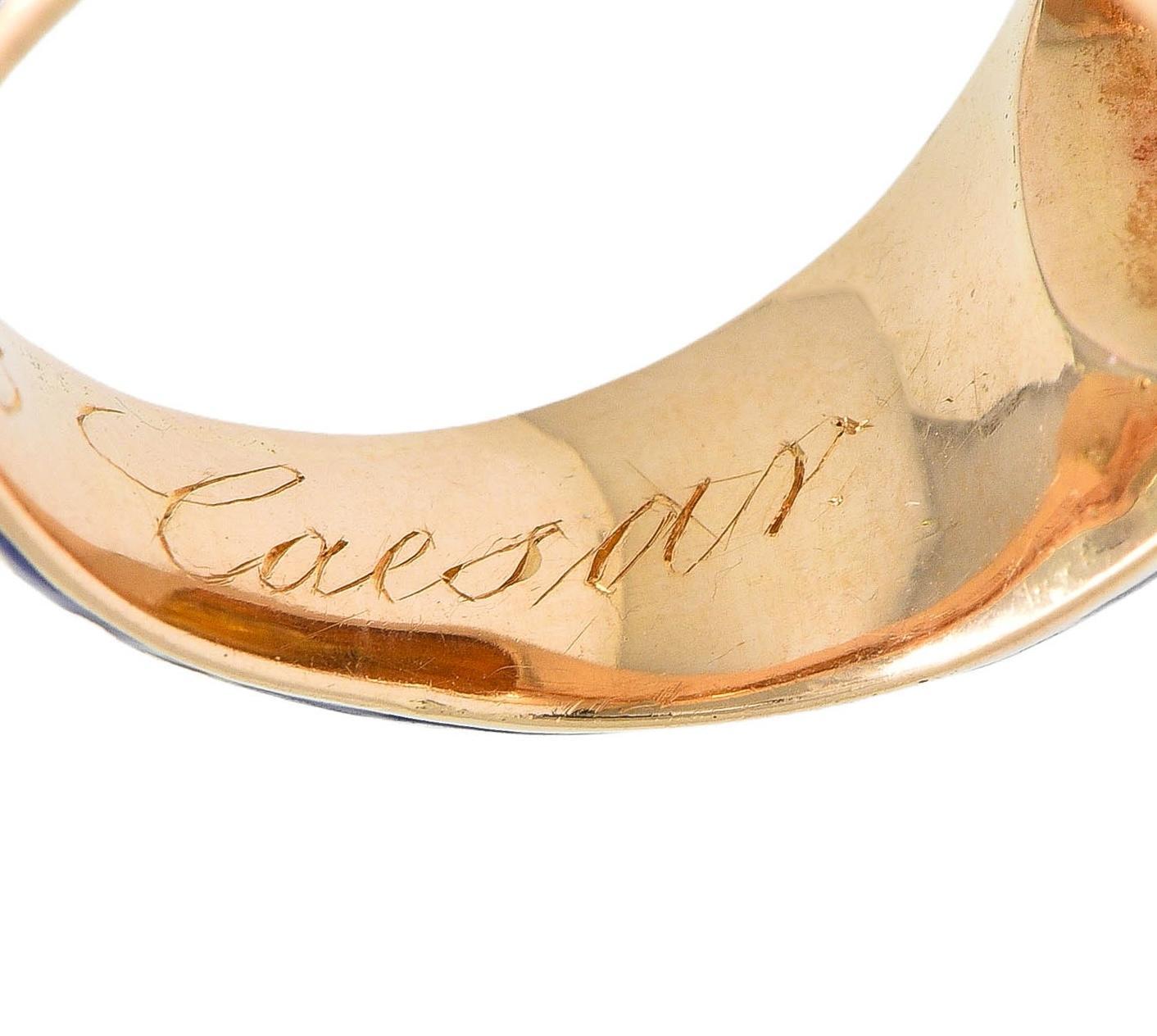 Georgian 1833 Citrine Intaglio Enamel 14K Gold Antique Heraldic Signet Ring 5