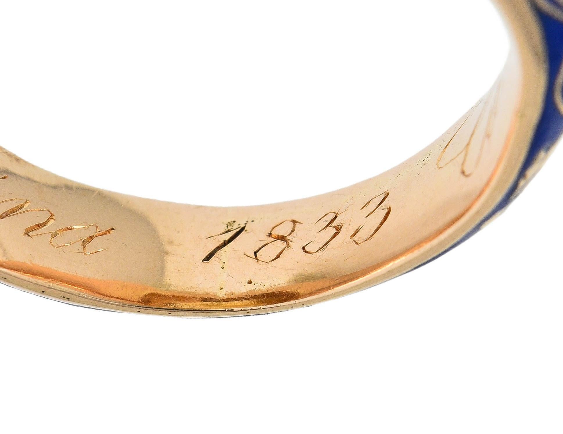 Georgian 1833 Citrine Intaglio Enamel 14K Gold Antique Heraldic Signet Ring 4