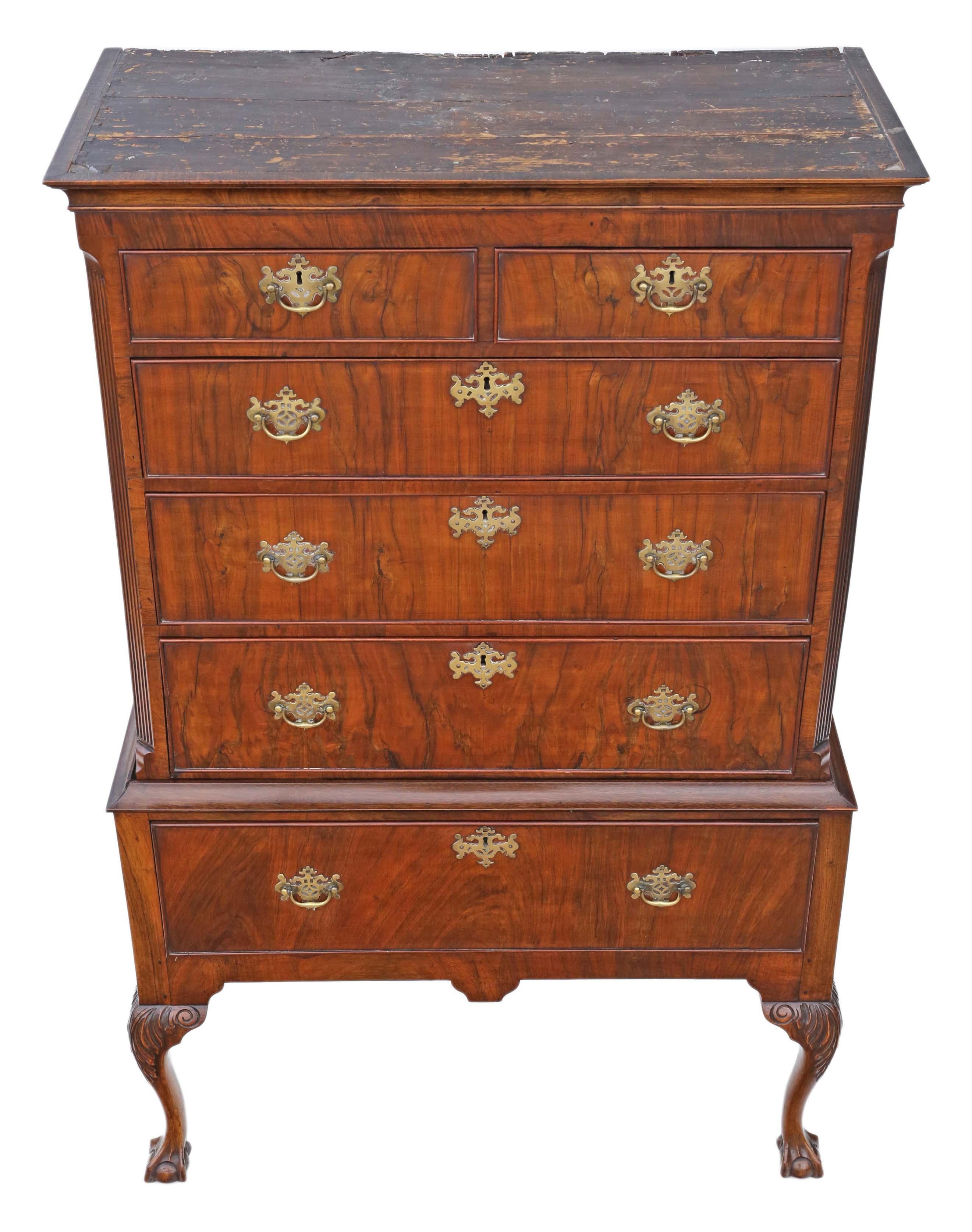 Georgian 18th Century and Later Figured Walnut Chest of Drawers on Stand In Good Condition In Wisbech, Cambridgeshire