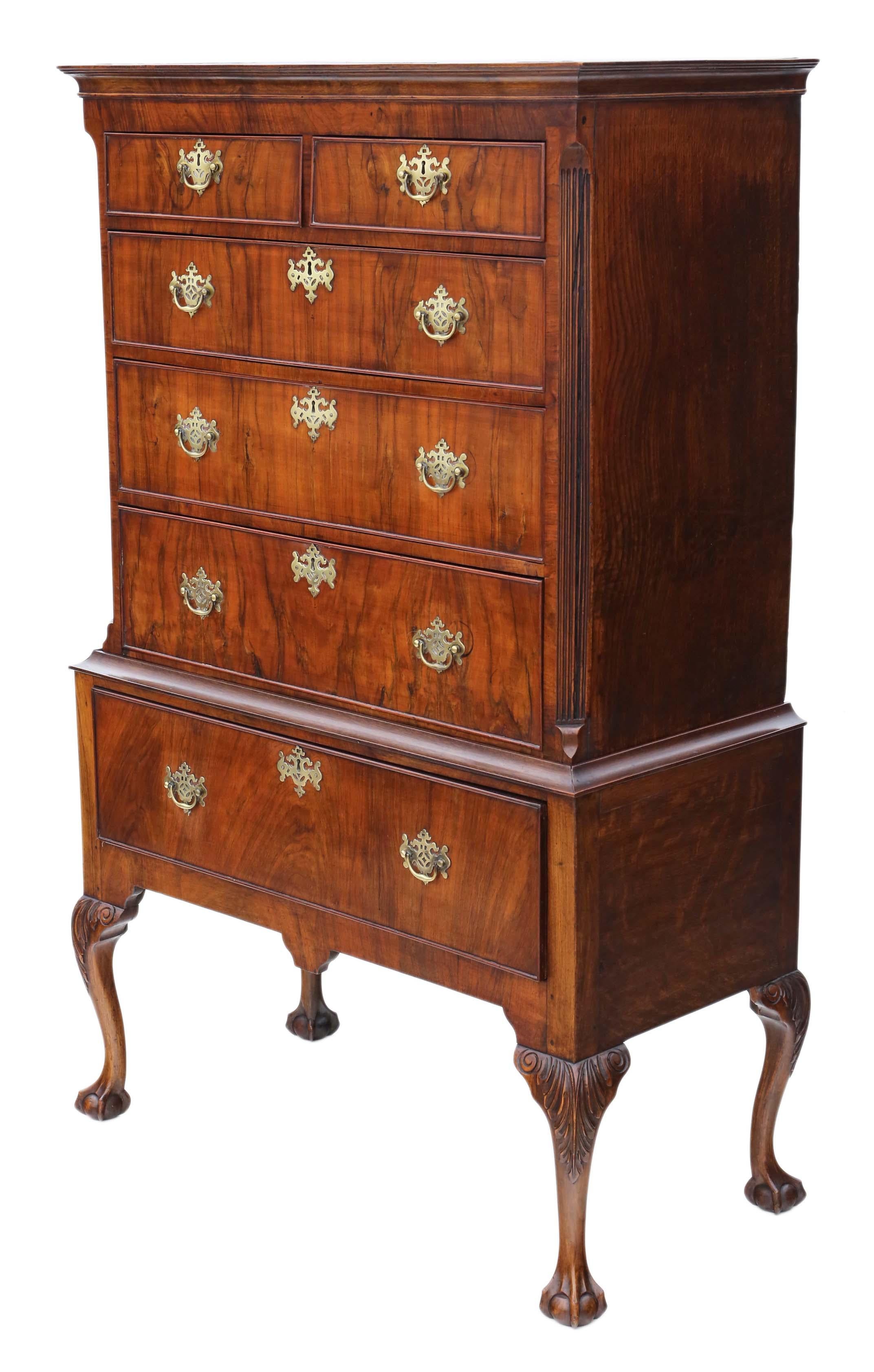 Georgian 18th Century and Later Figured Walnut Chest of Drawers on Stand 1