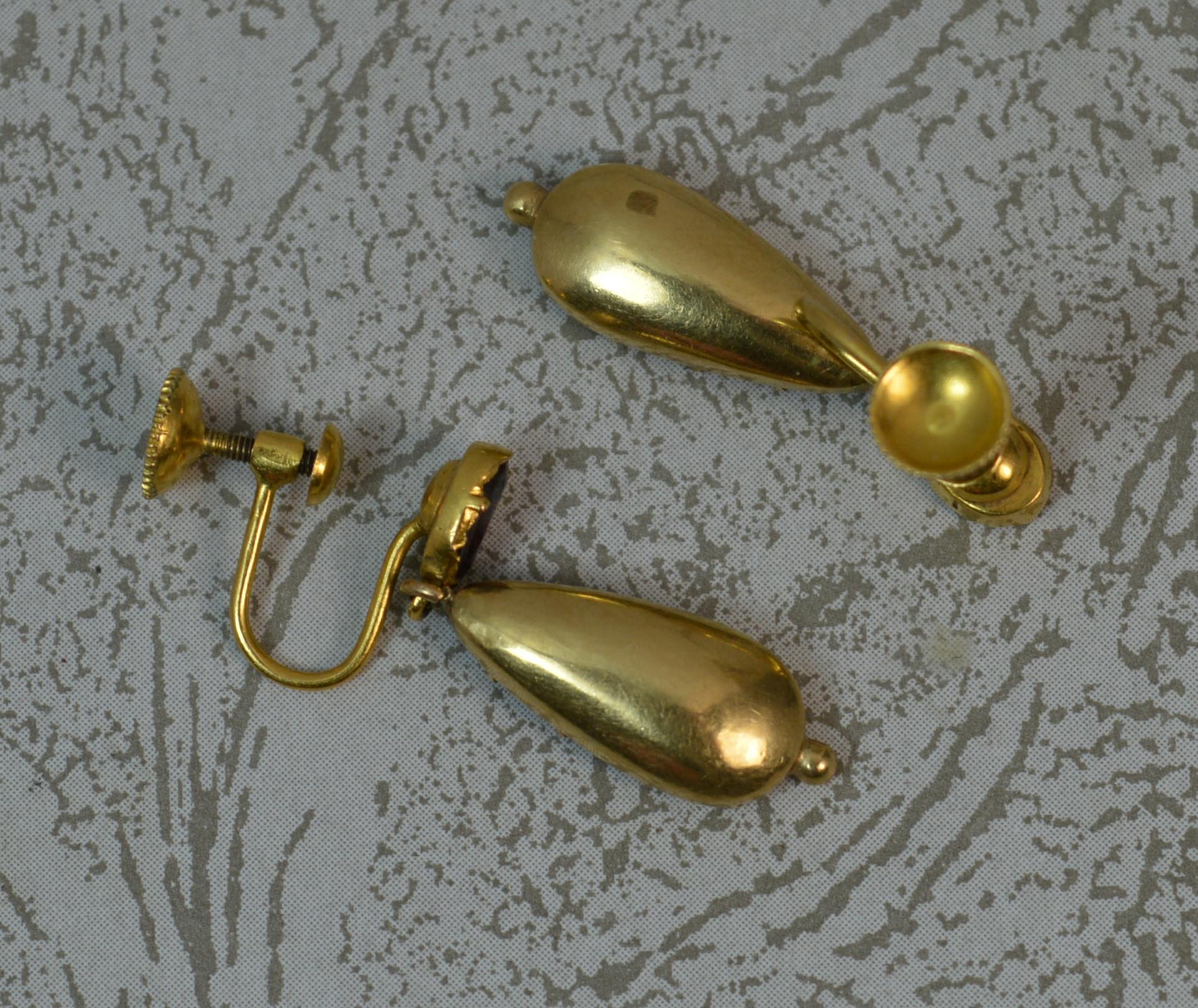 Women's Georgian 18 Carat Gold Foiled Garnet Drop Dangle Screw Back Earrings