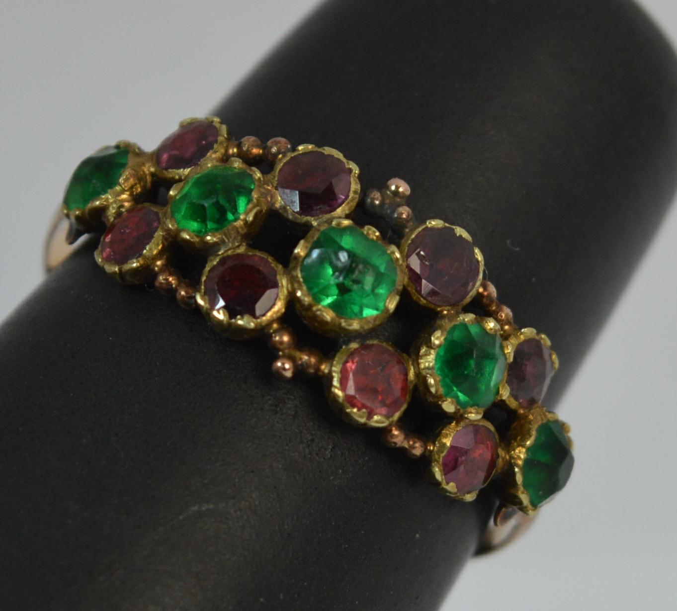 Georgian 18 Carat Gold Green Paste and Garnet Cluster Stack Ring, circa 1780 3