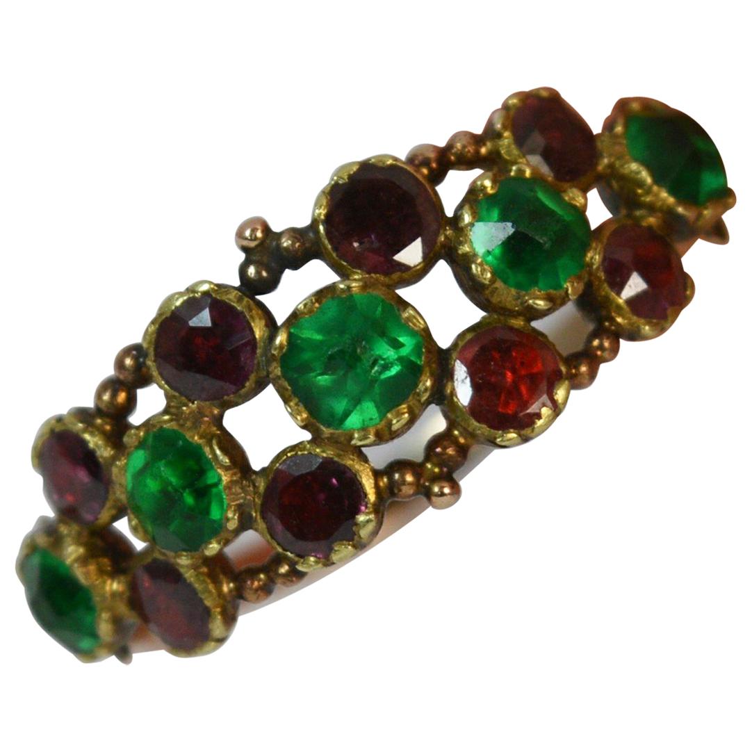 Georgian 18 Carat Gold Green Paste and Garnet Cluster Stack Ring, circa 1780