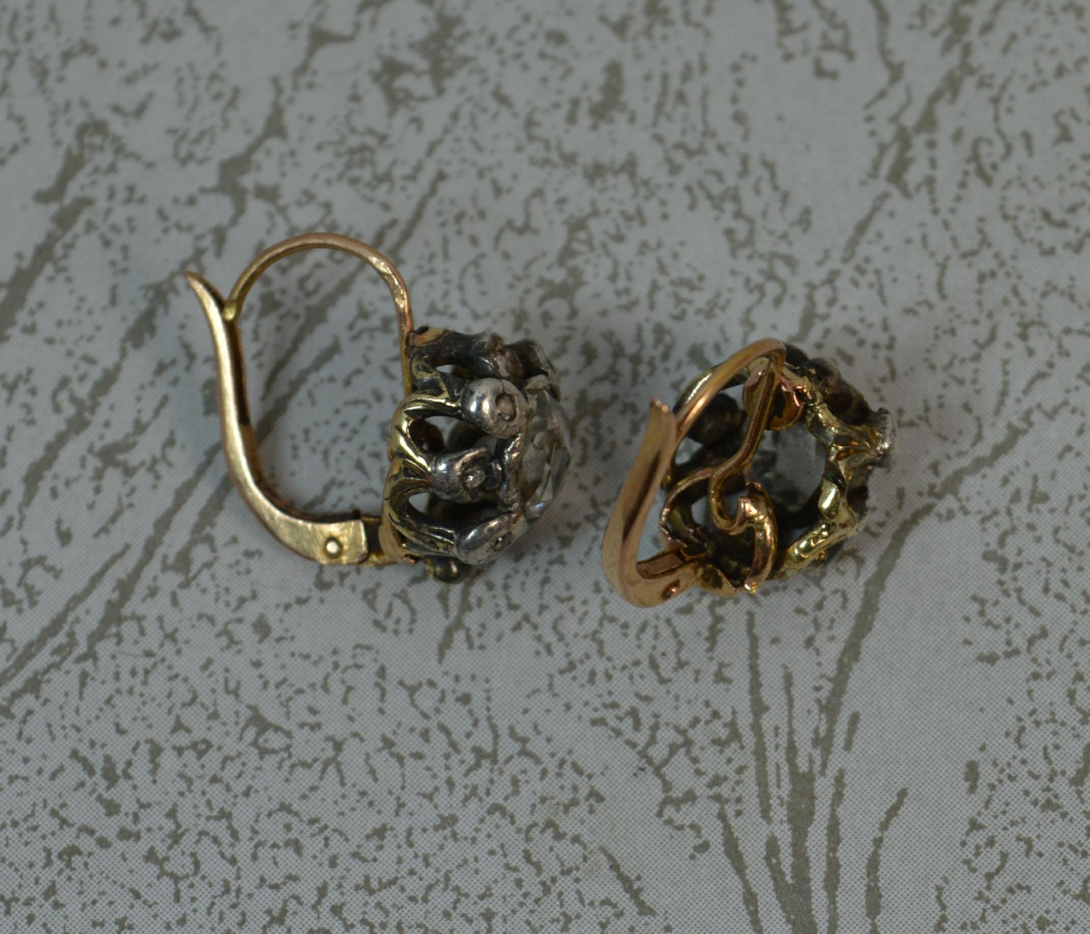 Georgian 18 Carat Gold Large Rose Cut Diamond Earrings 4