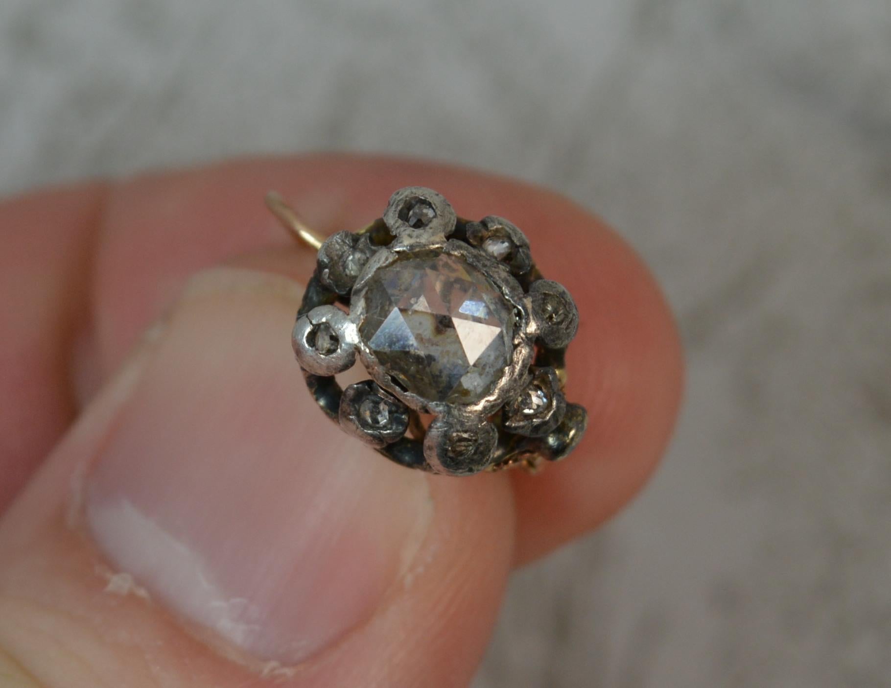 Georgian 18 Carat Gold Large Rose Cut Diamond Earrings 6