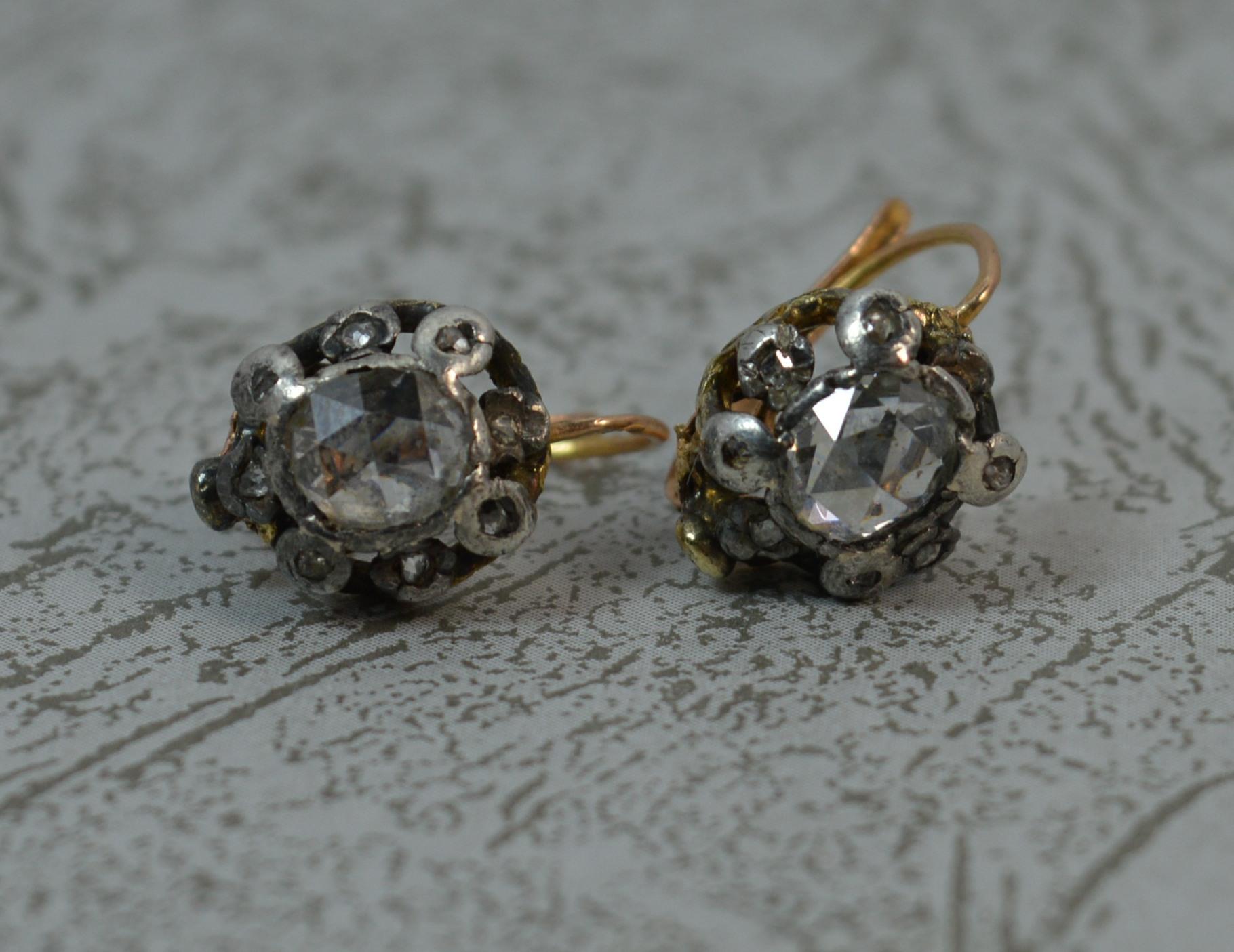 Georgian 18 Carat Gold Large Rose Cut Diamond Earrings 7