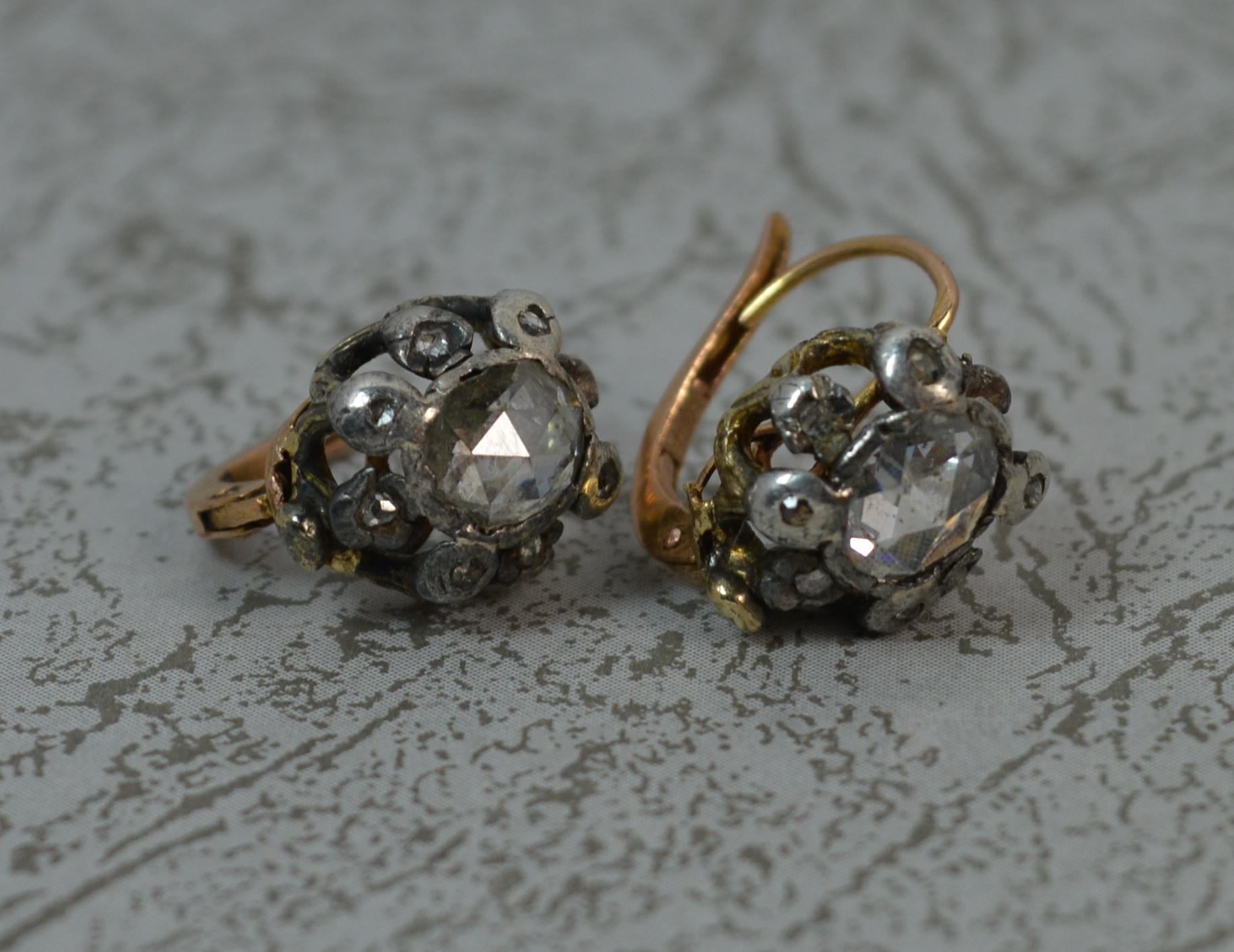 Georgian 18 Carat Gold Large Rose Cut Diamond Earrings 8