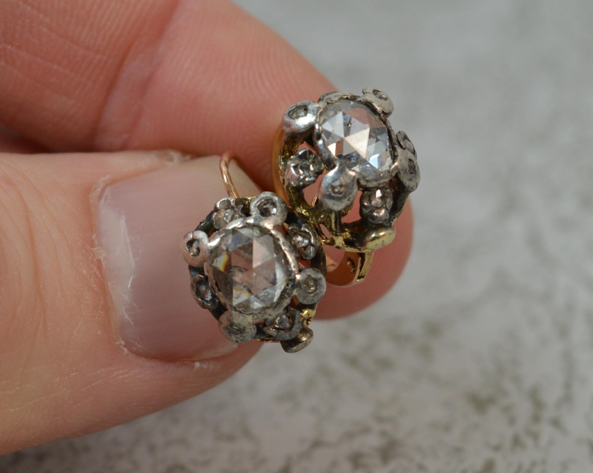 Georgian 18 Carat Gold Large Rose Cut Diamond Earrings 9