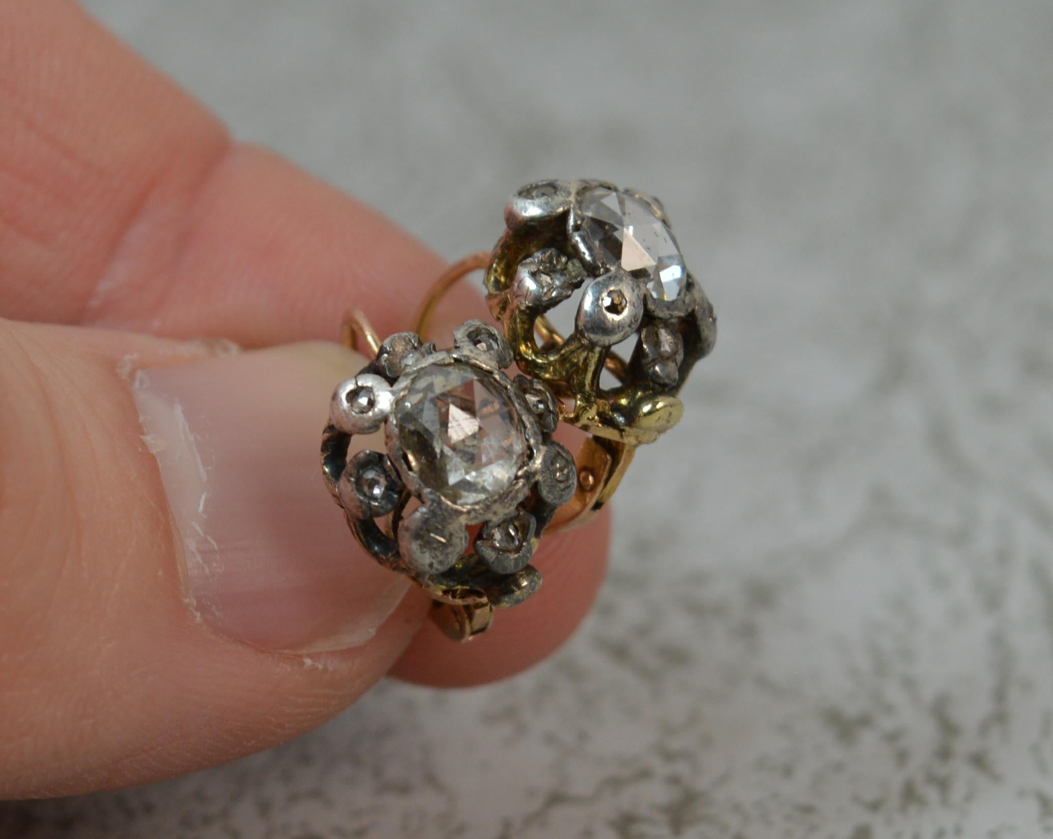 Georgian 18 Carat Gold Large Rose Cut Diamond Earrings 10