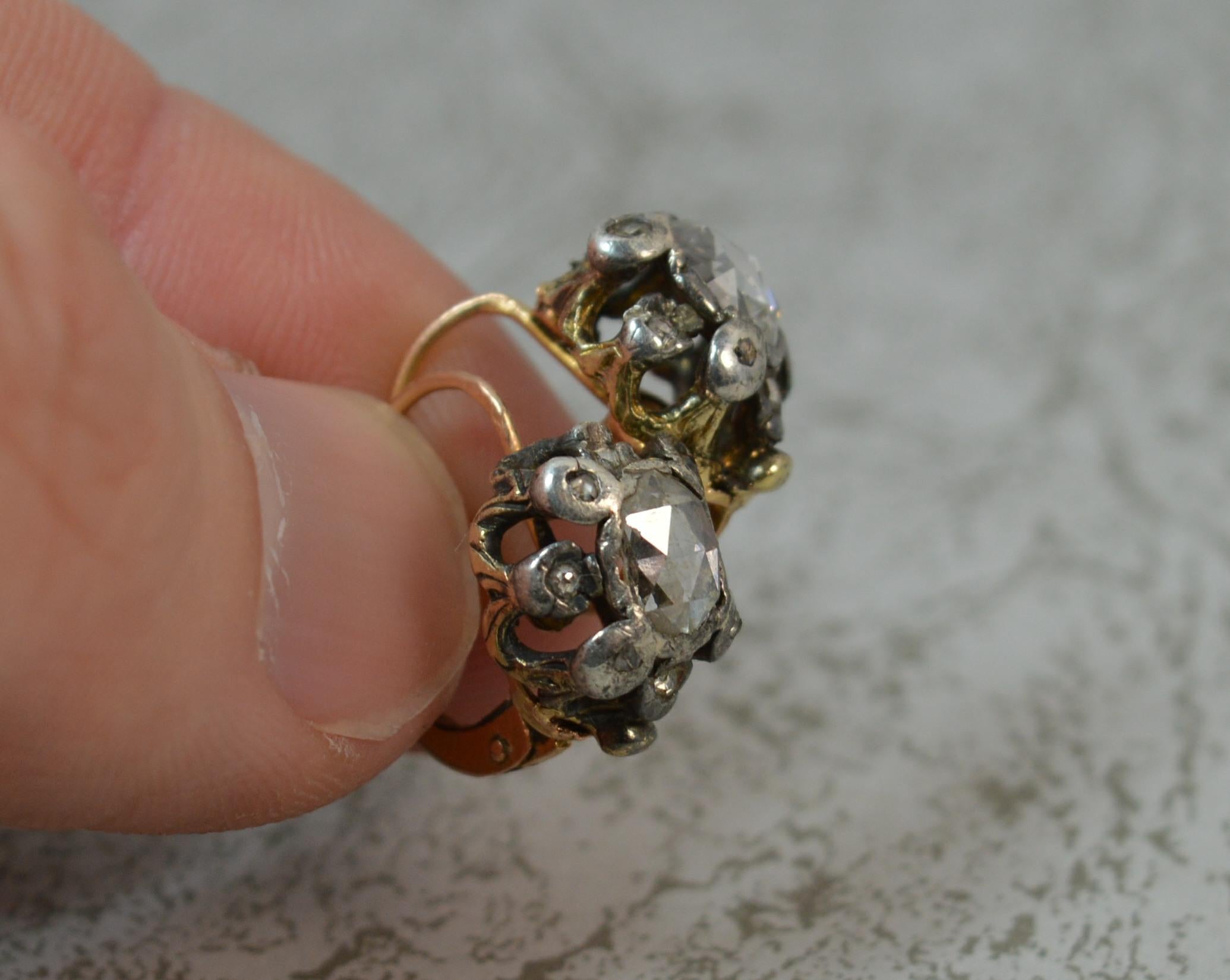 Georgian 18 Carat Gold Large Rose Cut Diamond Earrings 11