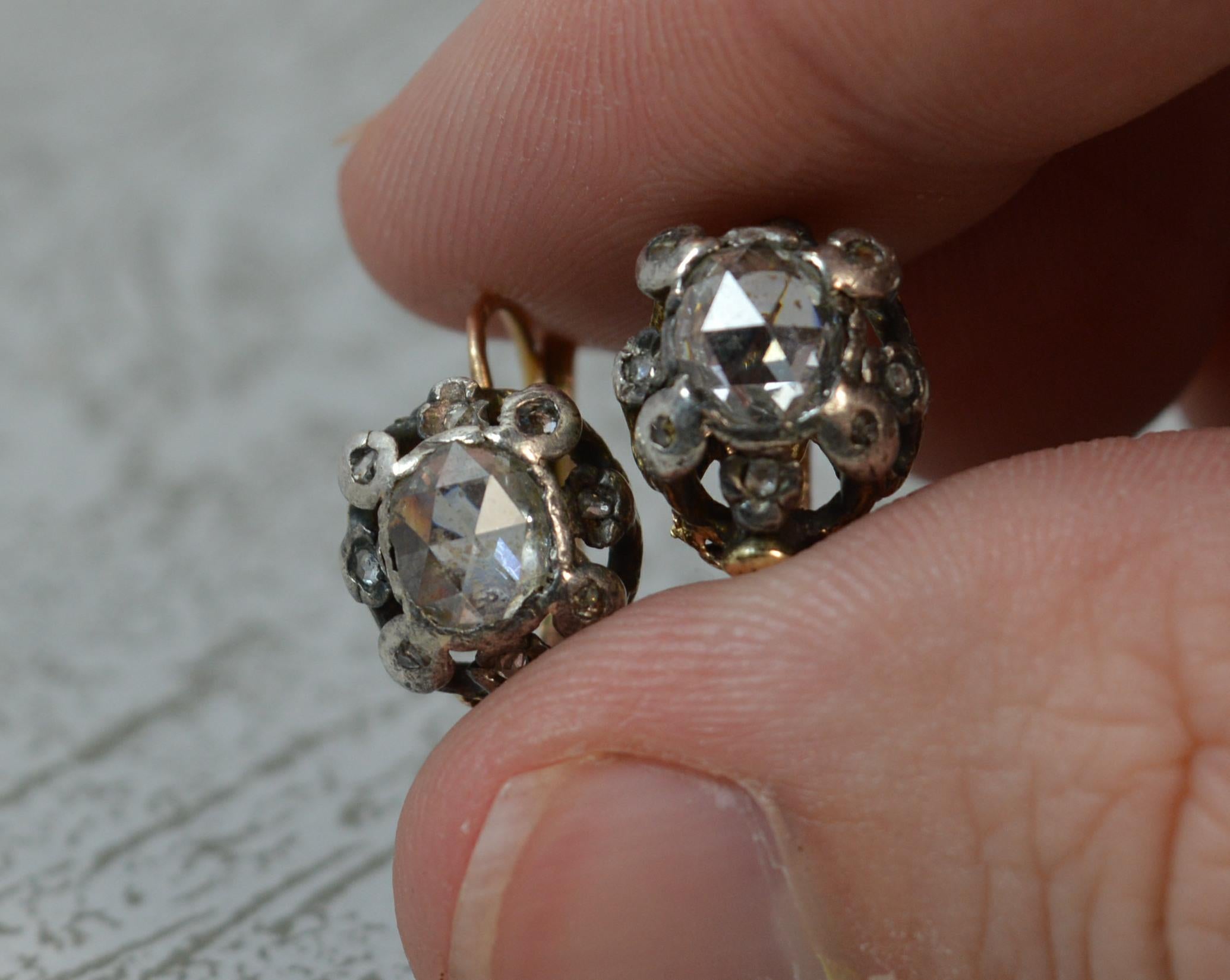 Georgian 18 Carat Gold Large Rose Cut Diamond Earrings 12