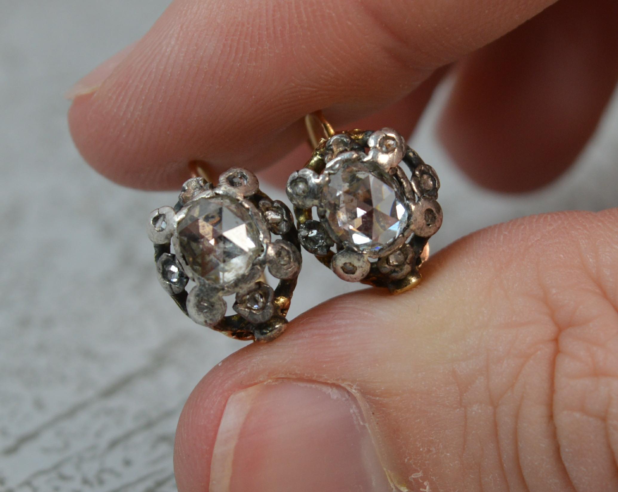 Georgian 18 Carat Gold Large Rose Cut Diamond Earrings 13