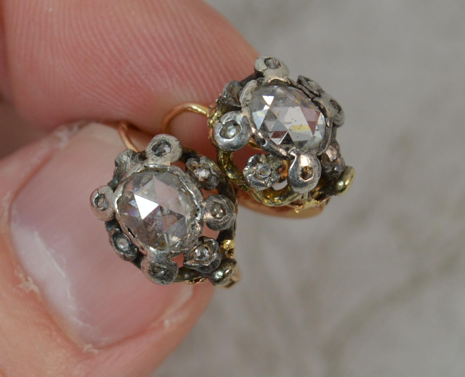Georgian 18 Carat Gold Large Rose Cut Diamond Earrings In Good Condition In St Helens, GB