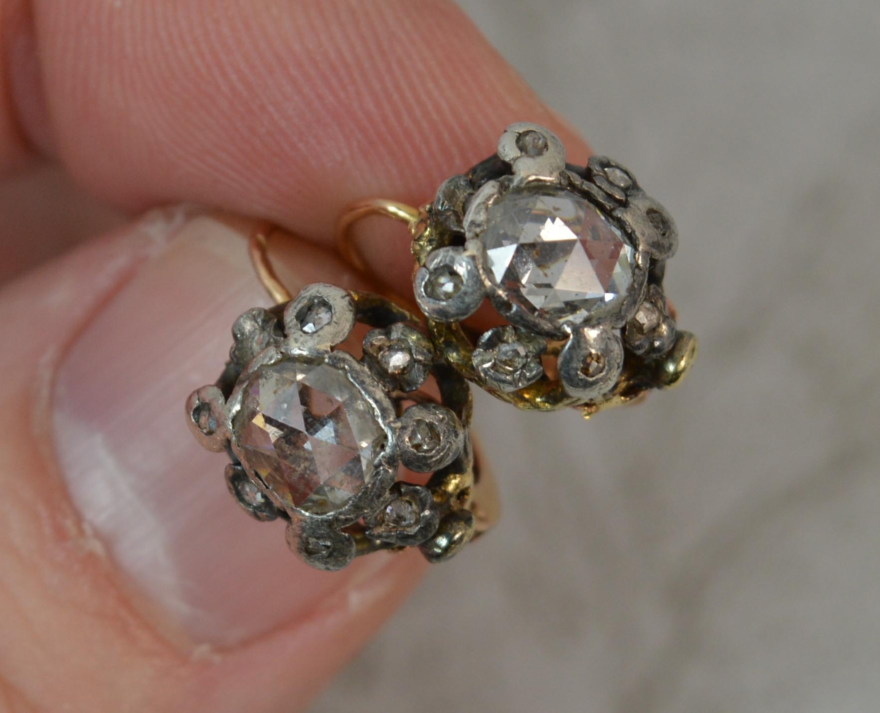 Women's Georgian 18 Carat Gold Large Rose Cut Diamond Earrings
