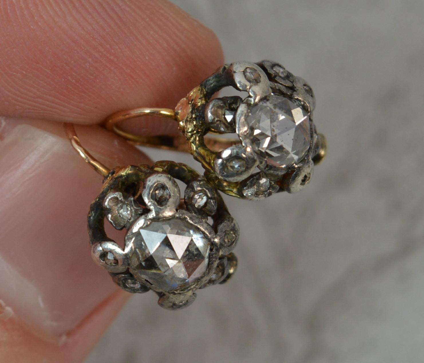 Georgian 18 Carat Gold Large Rose Cut Diamond Earrings 1