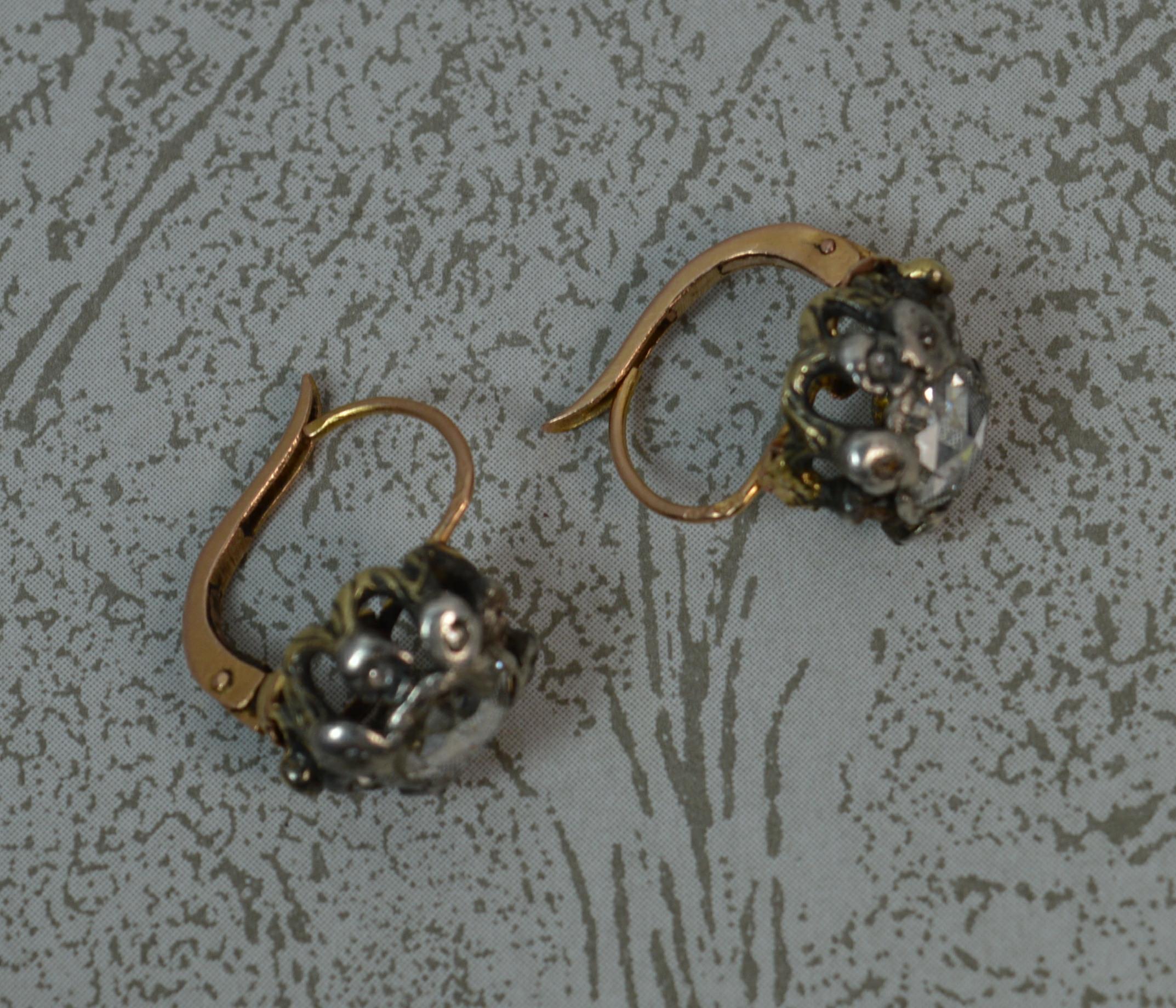 Georgian 18 Carat Gold Large Rose Cut Diamond Earrings 2