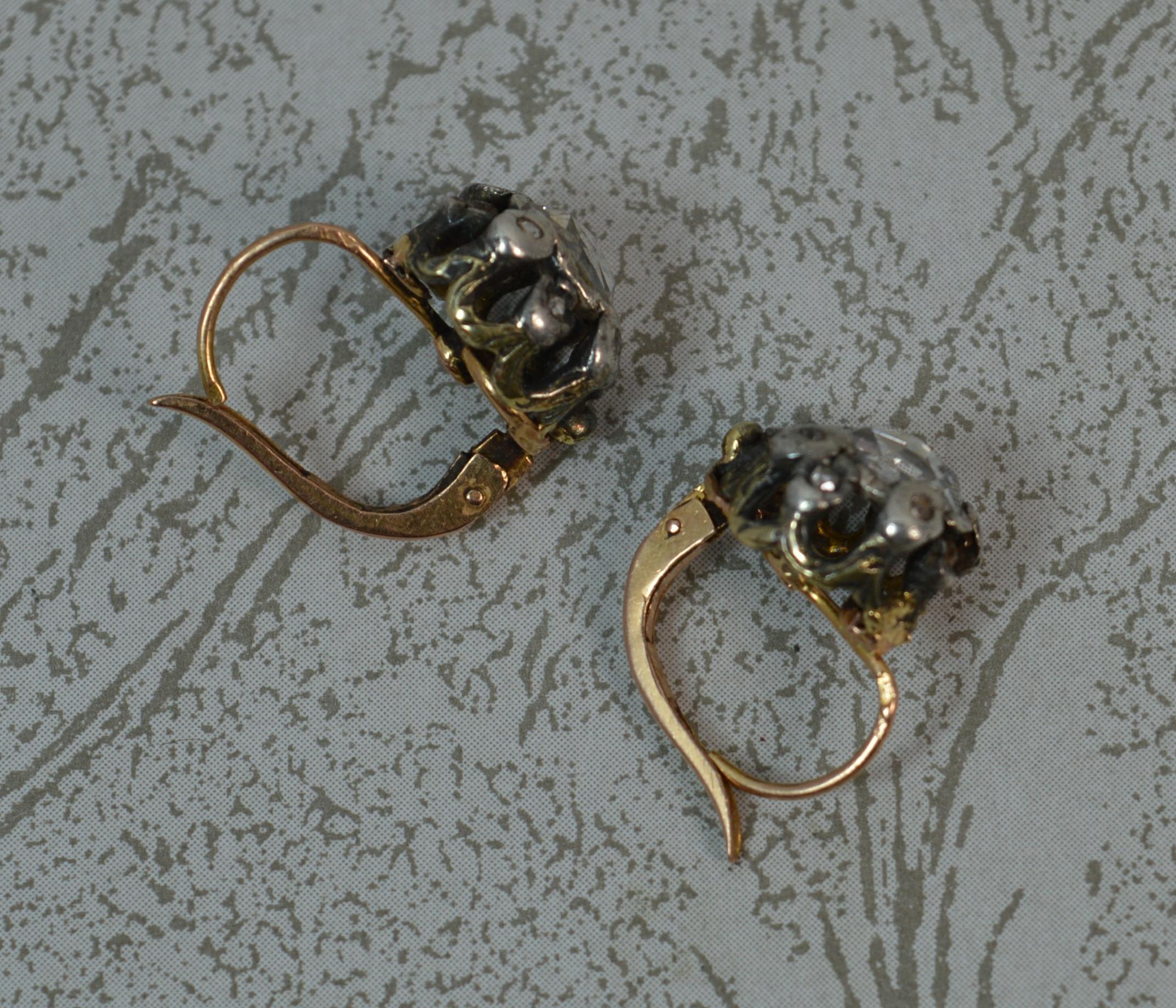Georgian 18 Carat Gold Large Rose Cut Diamond Earrings 3