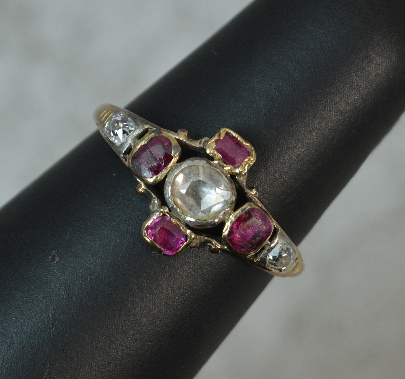 Georgian 18 Carat Gold Table Cut Diamond Ruby Ring 3