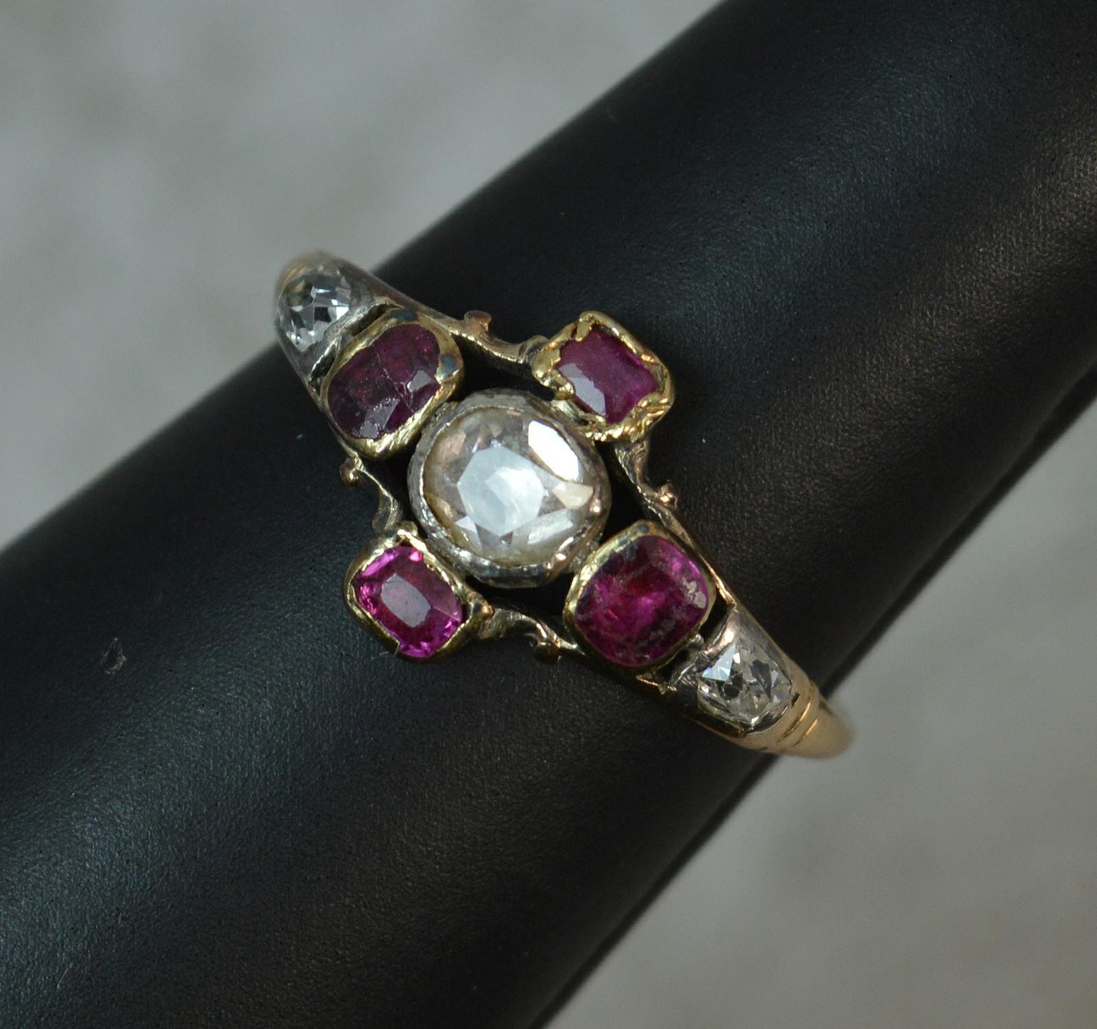 Georgian 18 Carat Gold Table Cut Diamond Ruby Ring 4