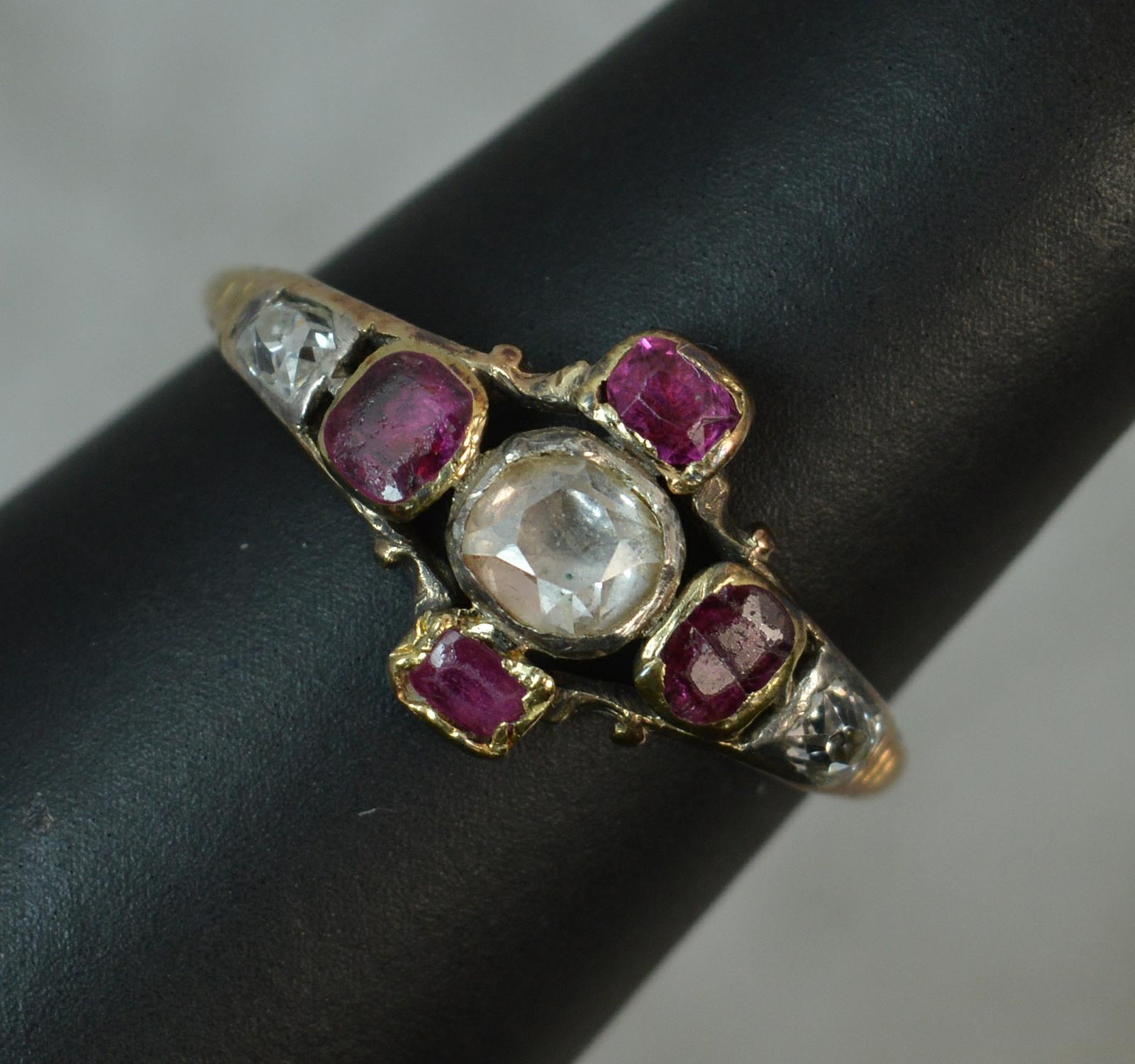 Georgian 18 Carat Gold Table Cut Diamond Ruby Ring 6