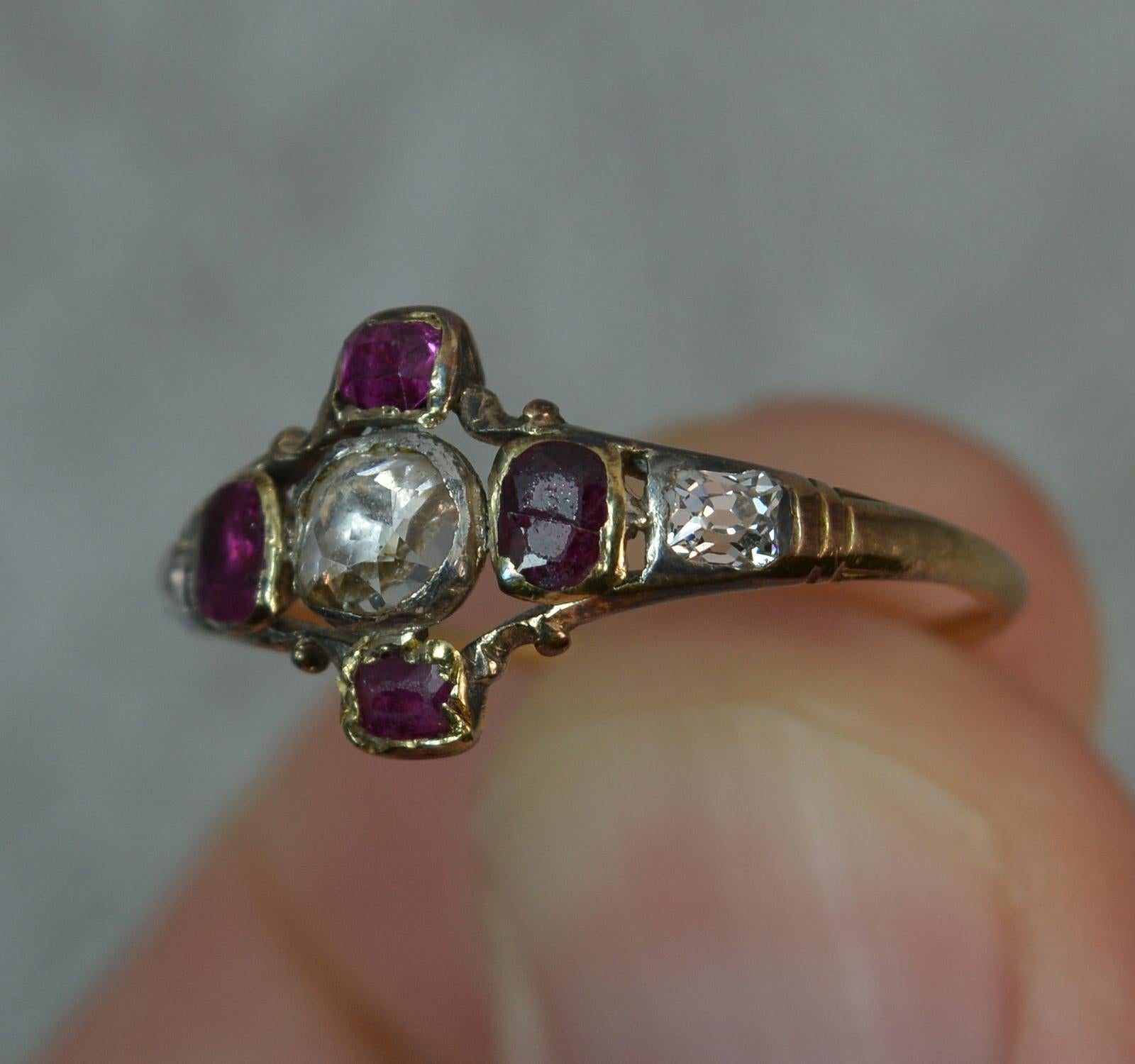 George III Georgian 18 Carat Gold Table Cut Diamond Ruby Ring