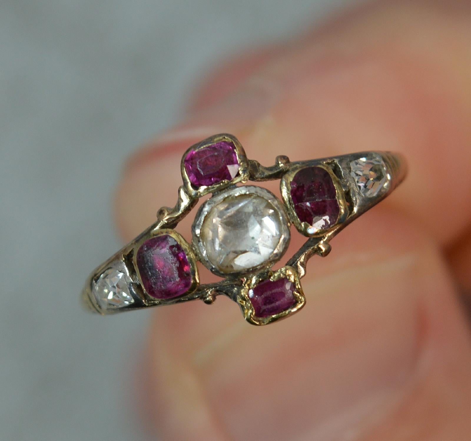 Old European Cut Georgian 18 Carat Gold Table Cut Diamond Ruby Ring