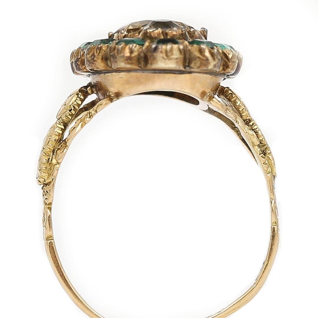Georgian 18ct Gold Yellow Topaz and Emerald Navette Cluster Ring, Circa 1815 3