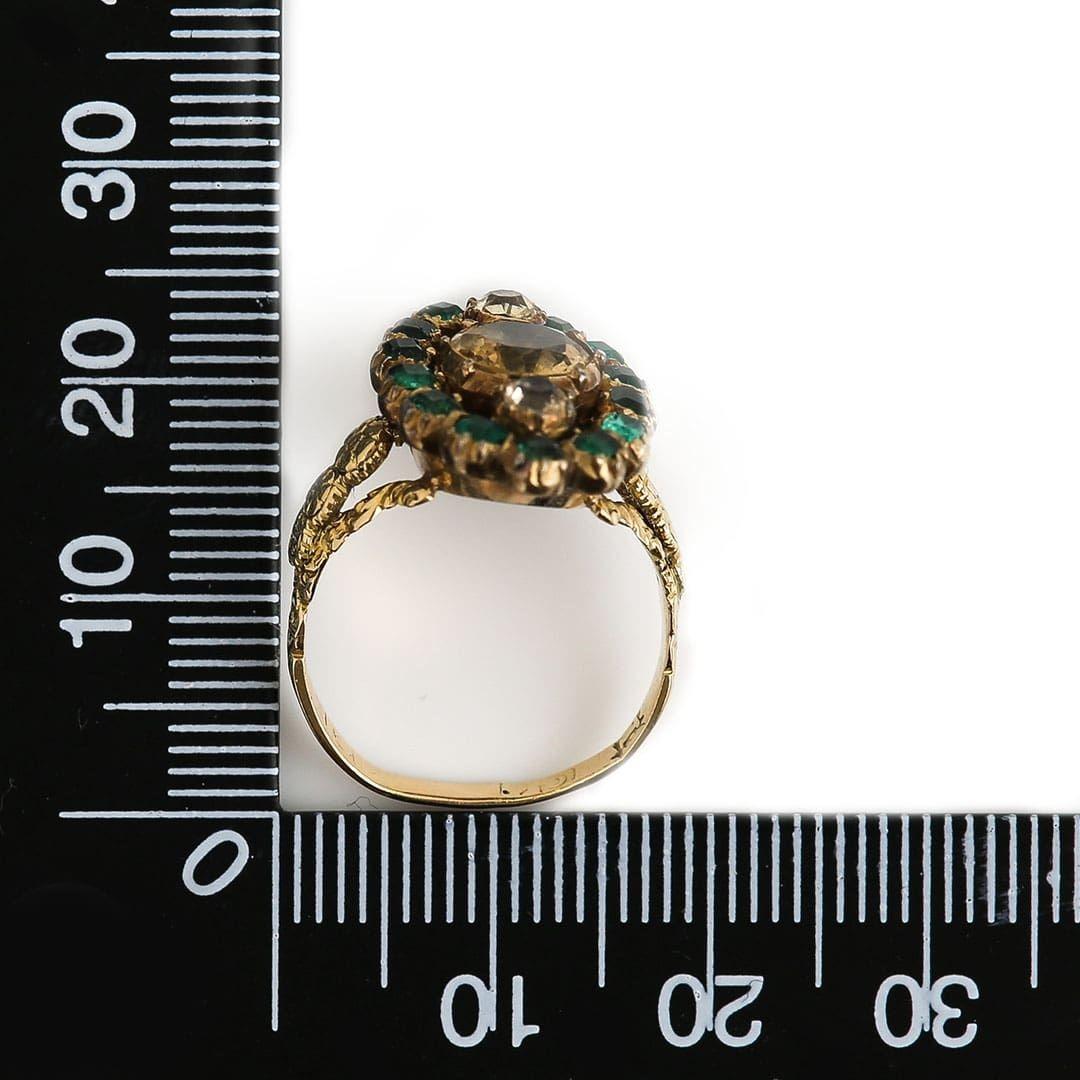 Georgian 18ct Gold Yellow Topaz and Emerald Navette Cluster Ring, Circa 1815 5