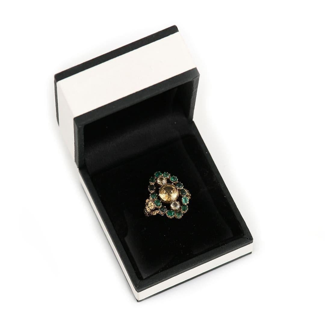Georgian 18ct Gold Yellow Topaz and Emerald Navette Cluster Ring, Circa 1815 6