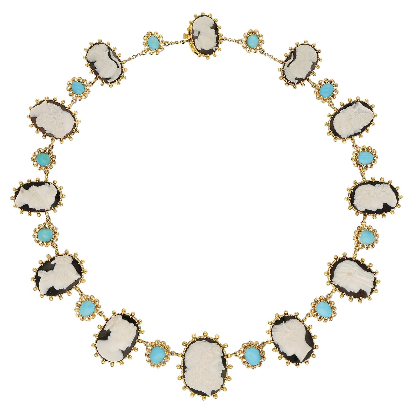Georgian 18ct Yellow Gold Cameo Necklace of Olympian Gods Circa 1830 For Sale