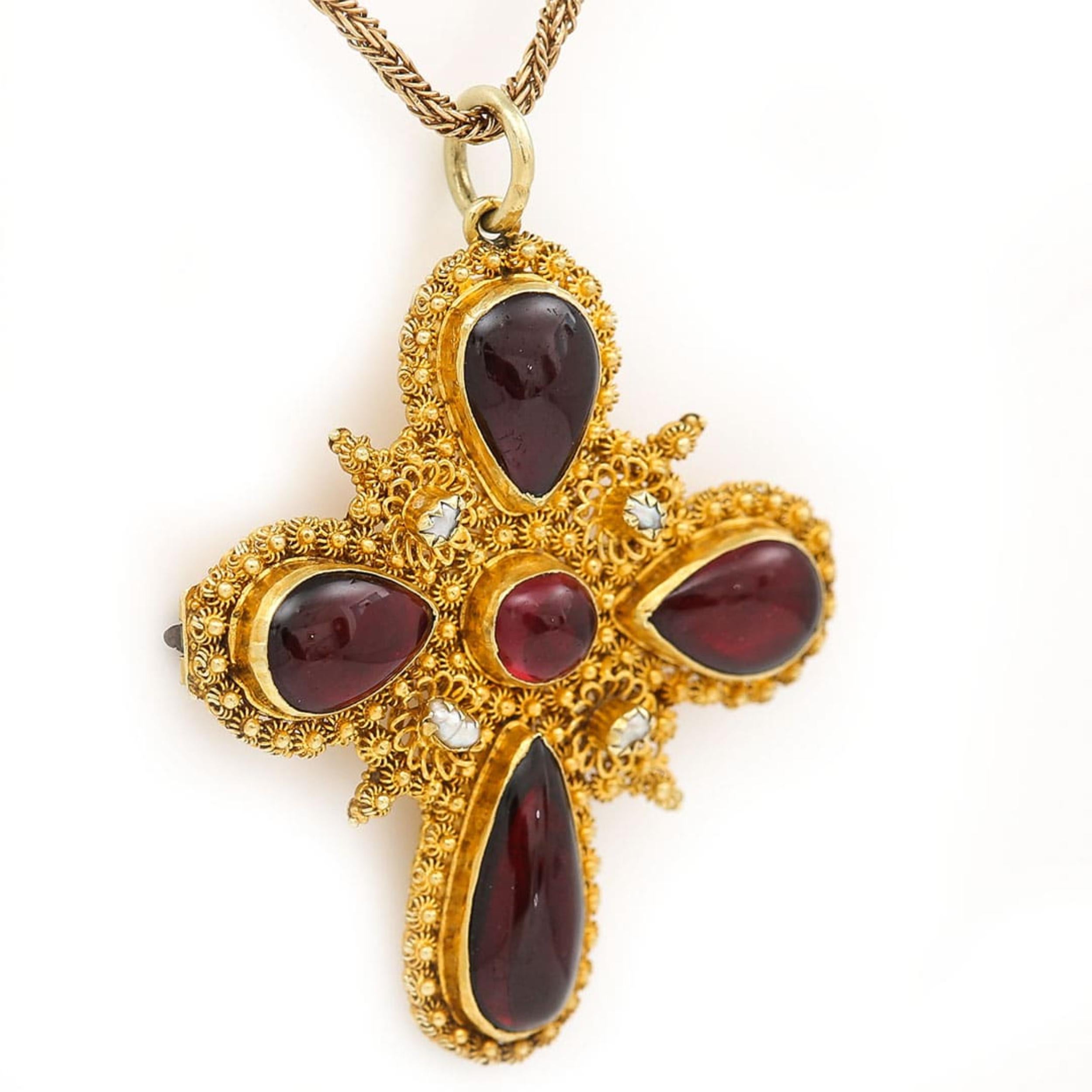 garnet cross necklace gold
