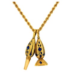 Georgian 18k/14k Enamel Fob Pendant Necklace