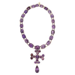 Georgian 18k Amethyst Riviera Necklace with Maltese Cross Pendant