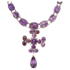 Georgian 18k Amethyst Riviera Necklace with Maltese Cross Pendant