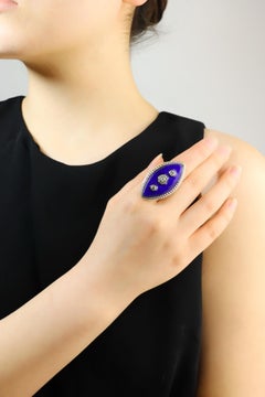 Georgian 18K  Gold Blue Enamel Diamond Ring