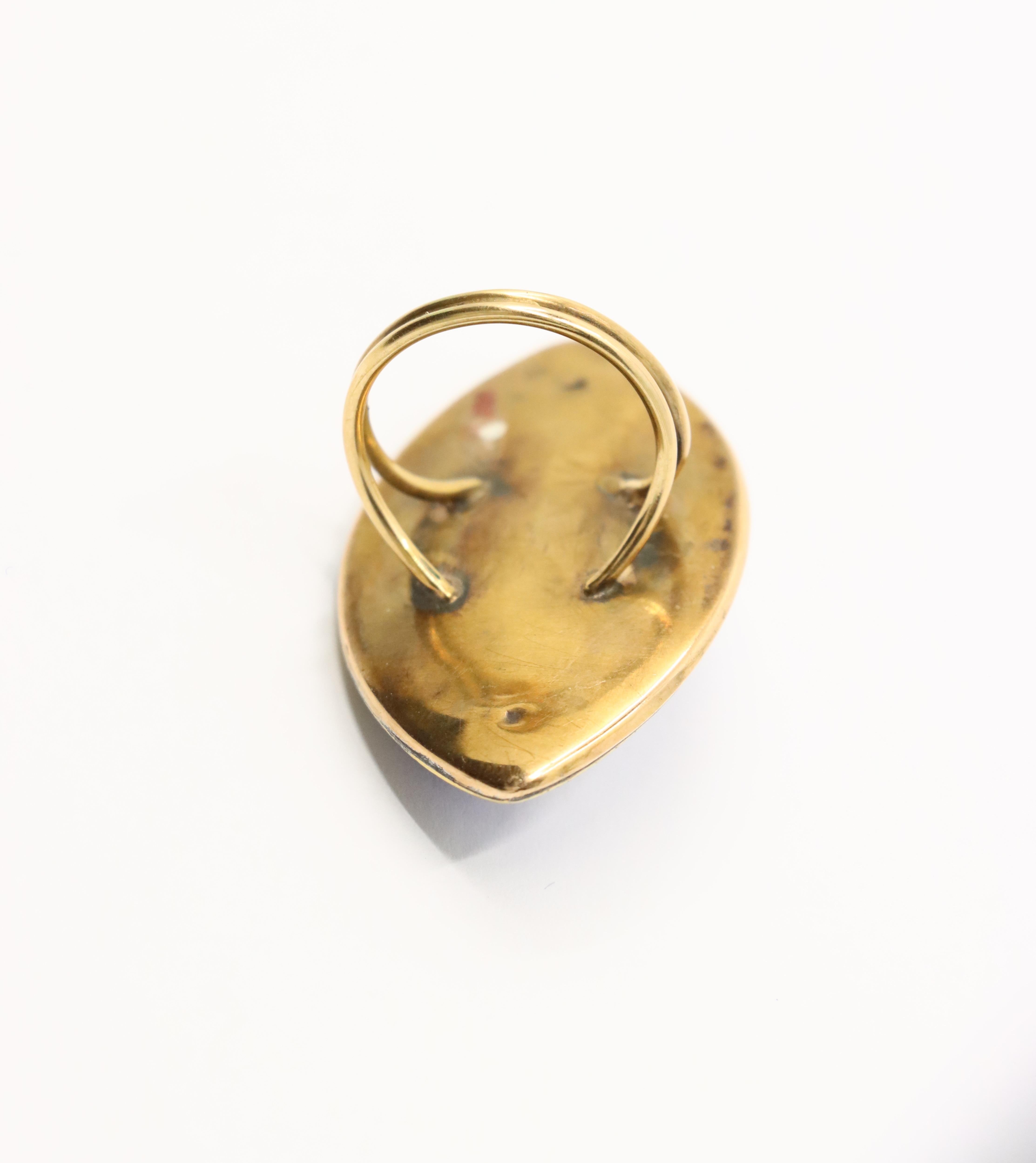 Georgian 18K  Gold Blue Enamel Diamond Ring For Sale 2