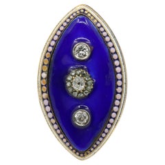 Georgiano 18K  Anello in oro con smalto blu e diamanti