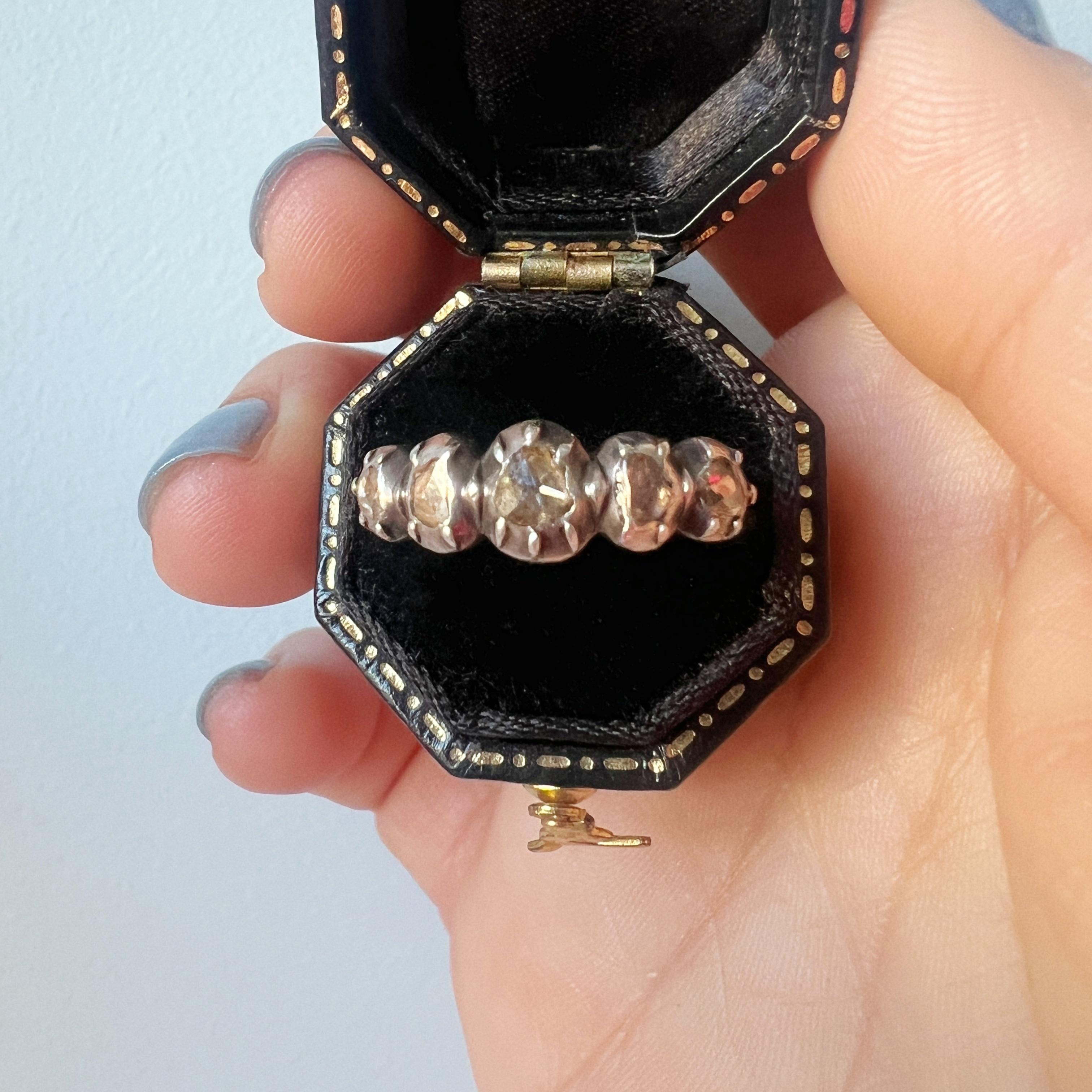 Georgian 18K gold half hoop 5 diamond ring For Sale 1