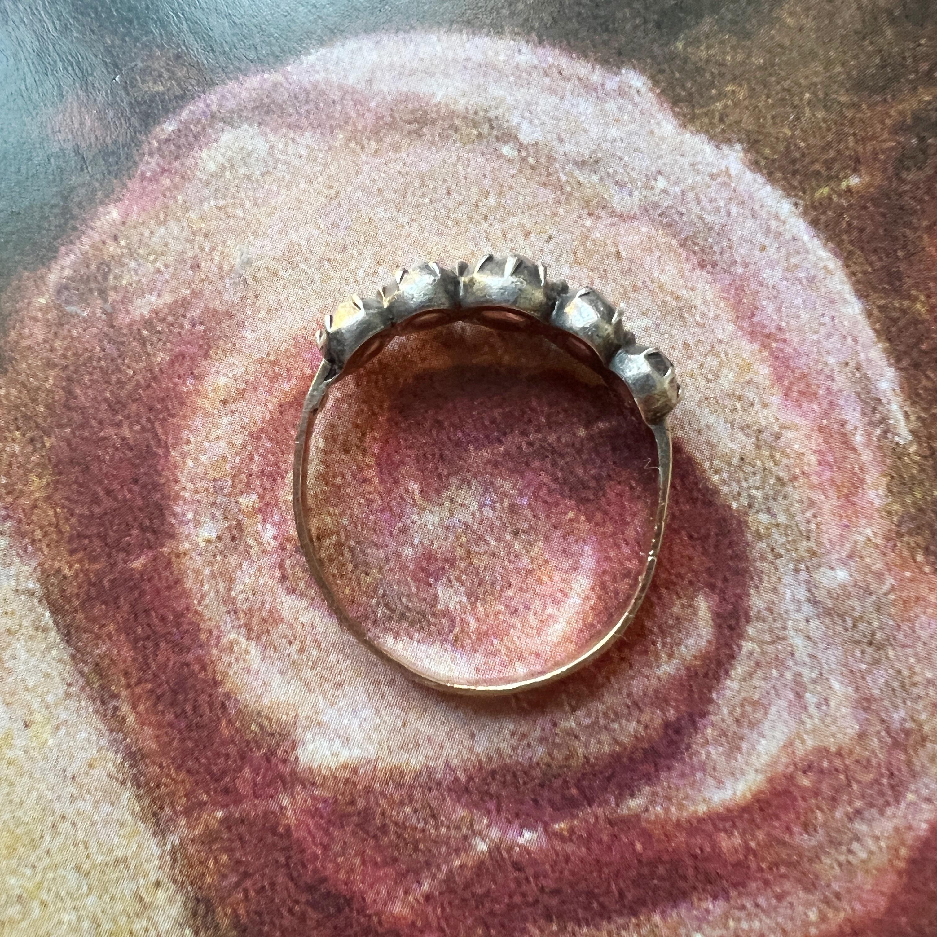 Georgian 18K gold half hoop 5 diamond ring For Sale 4