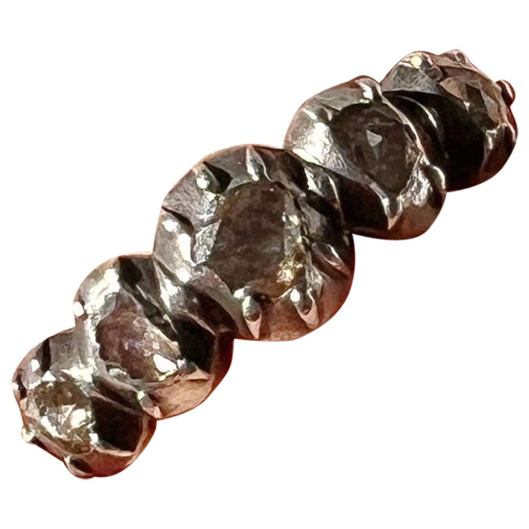 Georgian 18K gold half hoop 5 diamond ring For Sale