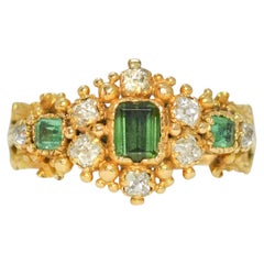 Georgian 18k Gold Regency Tourmaline, Emerald & Diamond Cluster Ring, Circa 1820