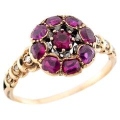 Georgian 18k Ruby & Diamond Cluster Ring