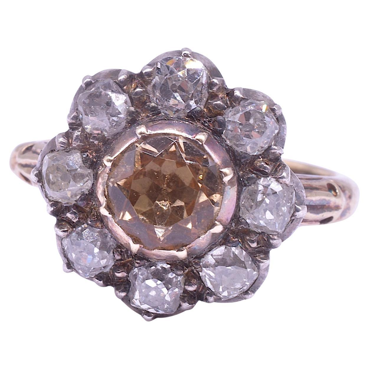 Georgianischer Blumen-Cluster-Ring aus 18 Karat Topas und Diamant