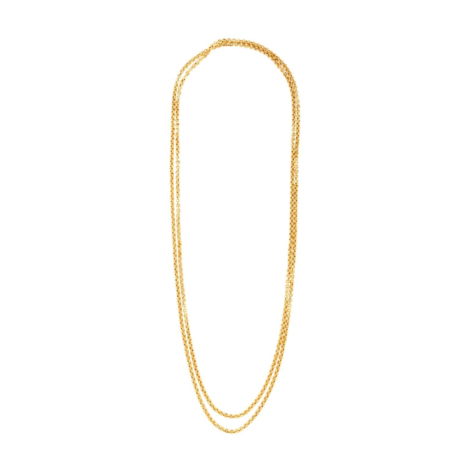 Georgian 18 Karat Yellow Gold Long Muff Chain For Sale