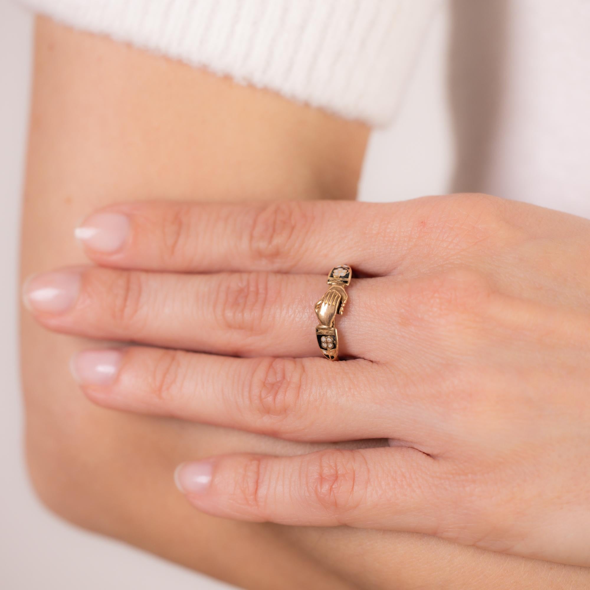 Georgianischer 18 Karat Gelbgold mit Emaille forget me nots clasped Fede-Ring für Damen oder Herren