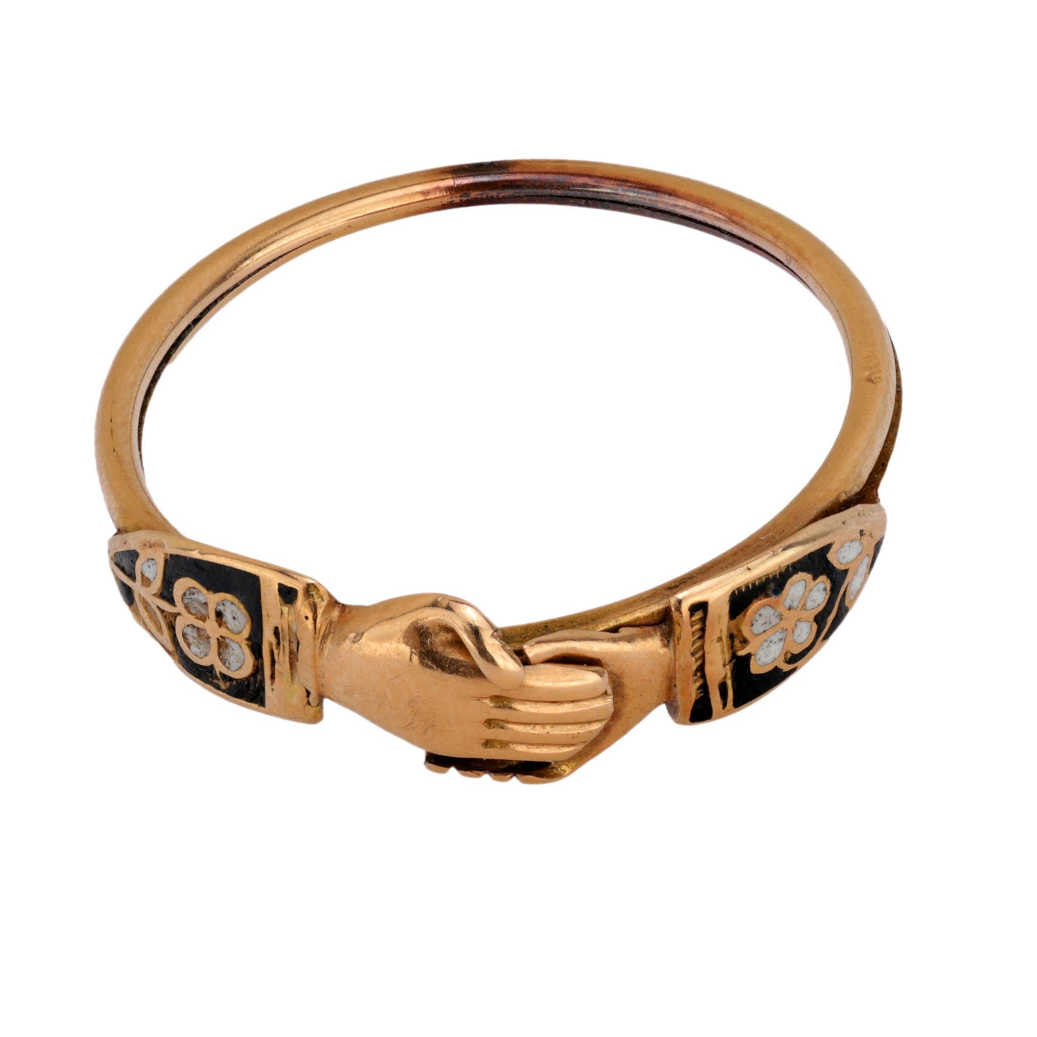 Georgianischer 18 Karat Gelbgold mit Emaille forget me nots clasped Fede-Ring 1