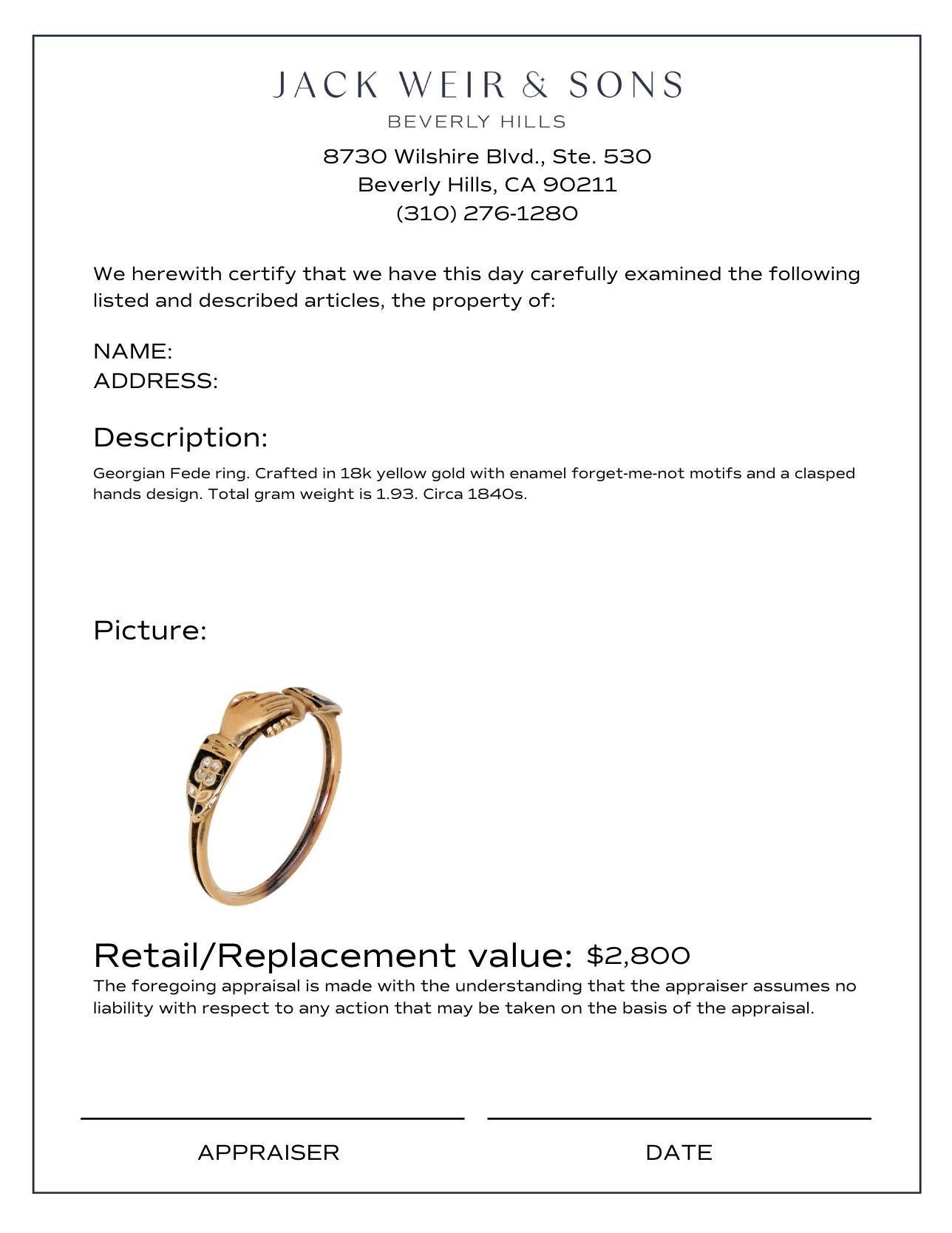 Georgianischer 18 Karat Gelbgold mit Emaille forget me nots clasped Fede-Ring 2