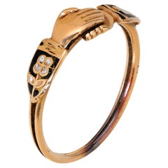 Georgian 18k yellow gold with enamel forget me nots clasped Fede ring