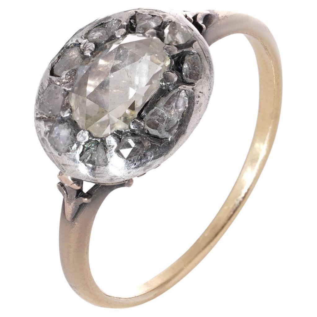 Georgian 18kt. yellow gold and silver  of rose-cut diamonds  cluster ring For Sale