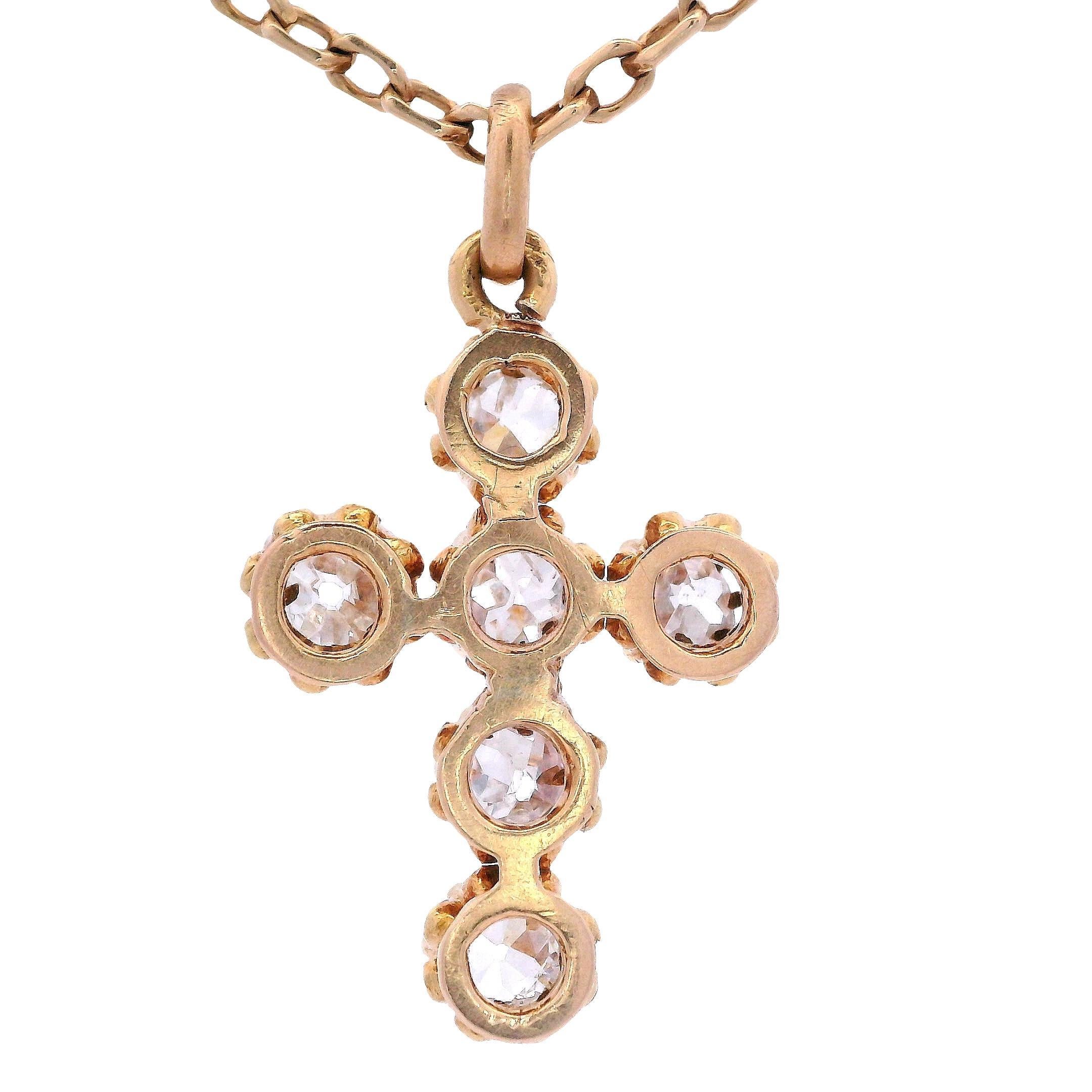 Georgian 18kt yellow Gold Pendant Cross with 1.85 CTS in Diamonds Unisexe en vente